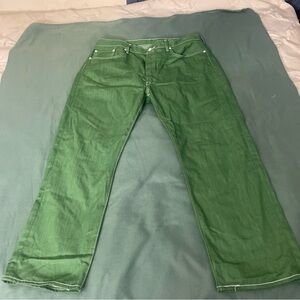 Levis 501 Jeans 40x30 Green Denim Button Fly Straight White Stitch